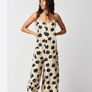 Lira Floral Print Jumpsuit in Black and Cream